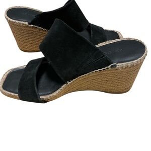 Vince Garlin espadrille wedge sandals leather suede black womens sz 9.5 square
